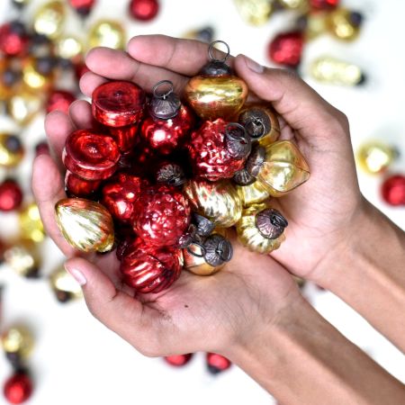 Red and Golden Tiny Christmas Ornaments In Assorted Styles- Pack of 25